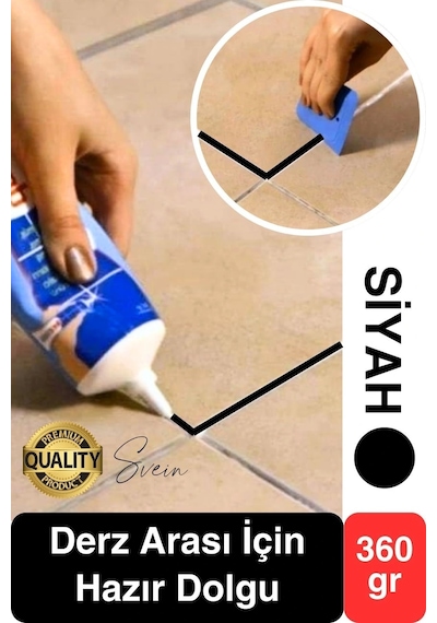 Premium Fayans Arası Siyah Hazır Derz Dolgu Gaga Uç Tüp Mermer Mutfak Banyo Zemin Duvar Onarıcı
