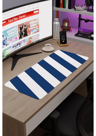 Mavi Beyaz 70x30 Xl Taraftar Gaming Oyuncu Mouse Pad Kaymaz Taban Büyük Klavye Fare Altlığı Şerit