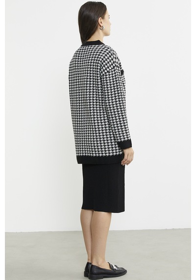 Kazayağı Motif Oversize Triko Ceket - Siyah 001