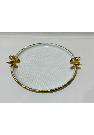 Lavin Tepsi Metal Dövmeli Yuvarlak Kelebek Beyaz Lvn 43083 3083 Çok Renk