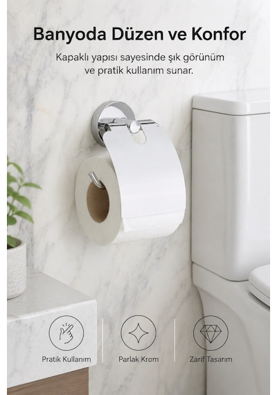 Alper Banyo Sahra Kapaklı Krom Tuvalet Kağıtlığı, Vidalı Montaj