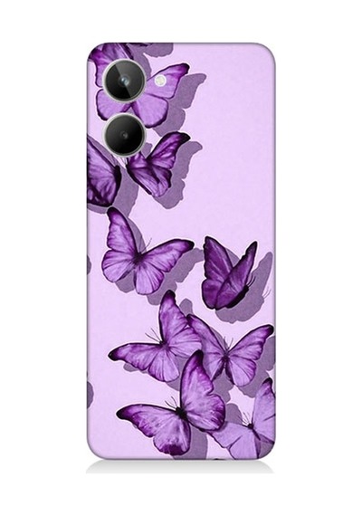 Realme 10 Uyumlu Mor Kelebekler Desenli Silikon Kılıf