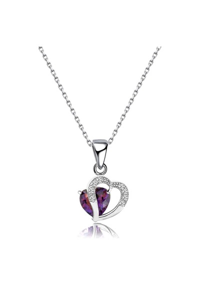 Brezza Lusso Jewelry Gümüş Kolye Ametist Taşı Kalp Kadın Kolye 45 CM