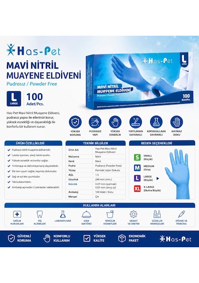 Has-pet Nitril Eldiven Larc Mavi