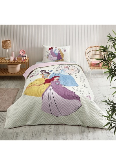 Özdilek  Princess Time Tek Kişilik Disney Lisanslı Lastikli Fitted Çarşaf Kapitone Çocuk Nevresim Tak