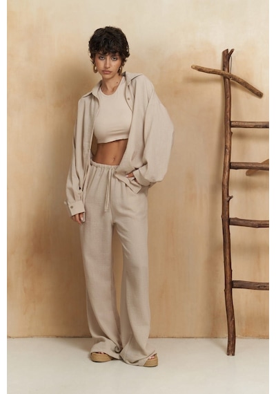 Mai Collection Mai Studios Co. Pedasa Bej Gömlek Pantolon Takım Bej