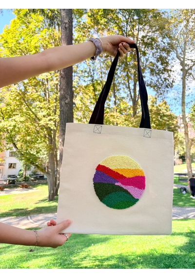 Bolergıashop Bandera Grande Canvas İhtiyaç Çantası Bej - Beyaz - Yeşil Punch İşleme