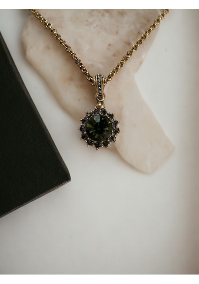 Black Diamond Kristal Taşlı Güneş Figür Kolye Gri