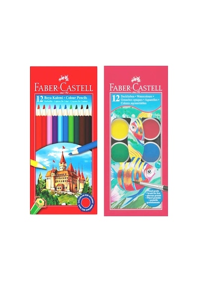 Faber Castell Kuru Boya 12 Li Tam Boy - Sulu Boya 12 Li - 2 Li Set 12renk