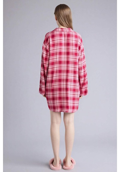 Defacto Regular Fıt Pijama Yaka Flanel Uzun Kollu Elbise G7996ax26spbr205 Bordo-br205