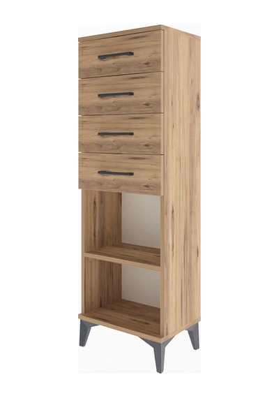 Arges Dolap Tek Raflı 4 Çekmeceli 44x30x134 Çam-çam Çam