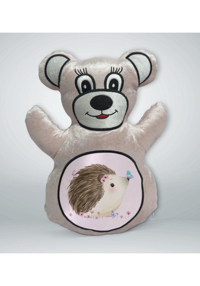 Bk Gift Sevimli Kirpi Tasarımlı Krem Ayıcık Yastık-1
