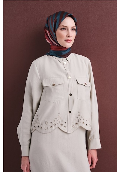 Armine Saf İpek Twill Eşarp 9615d 80 Antrasit Gül Kurusu