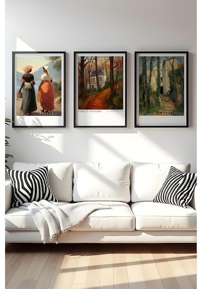 Huhuli Ahşap Siyah Çerçeveli Camille Pissarro Tablo Seti Huhu555