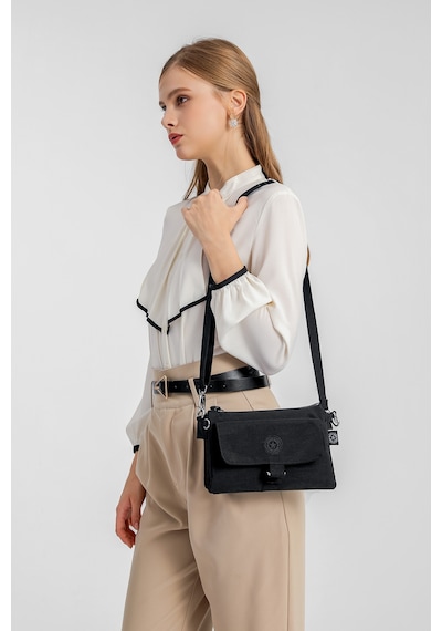 Smart Bags Günlük Minik Boy Su Geçirmez Krınkıl Kumaş Kadın Telefon Ve Postacı Çantası Puantiye Siyah