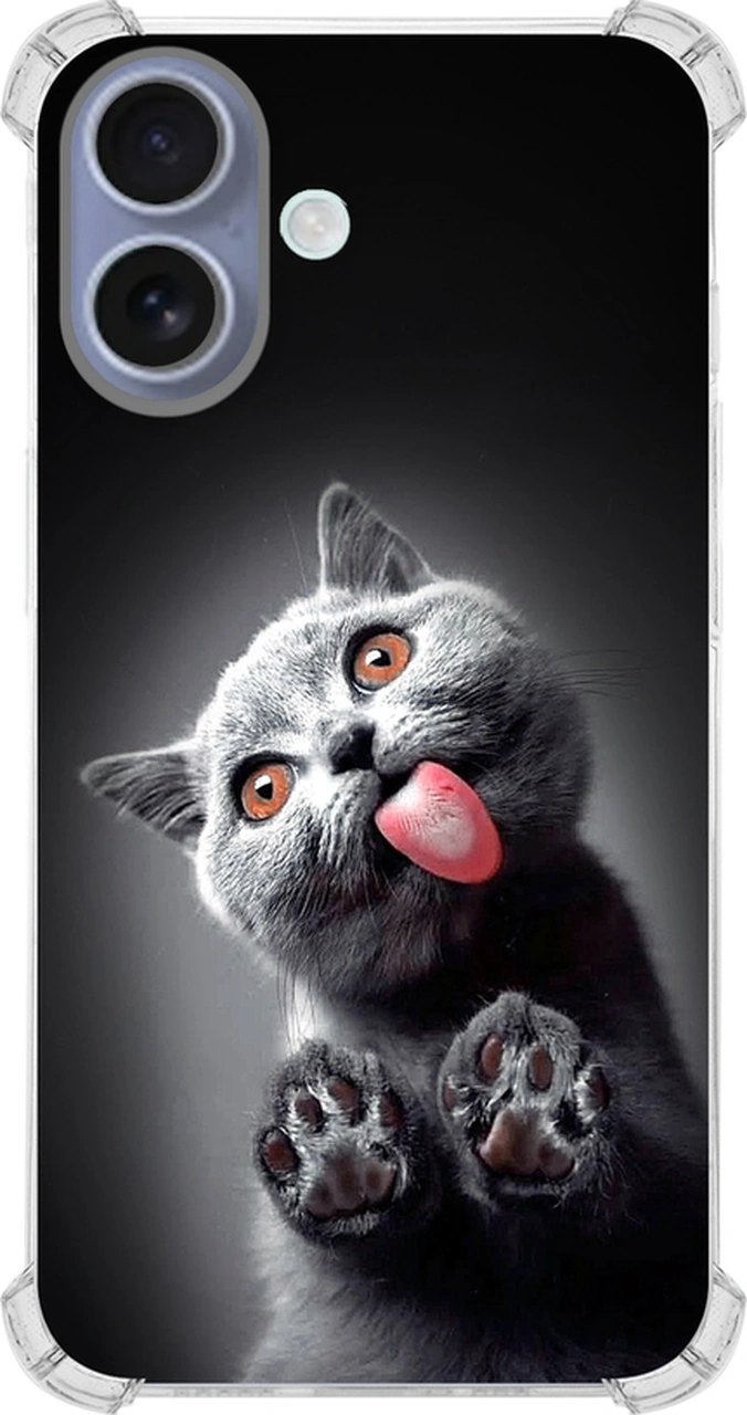 Apple Uyumlu iPhone 16 İle Kedi 2 Baskılı Köşe Korumalı Antişok Şeffaf Kılıf