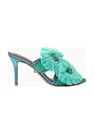 Kurt Geiger Raffia Buckle Lüks Tasarım Topuklu Sandalet Mavi