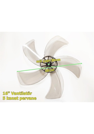 Airking Cool Modele Uyumlu Vantilatör Pervanesi 16inç 5 Kanat 38cm Füme Renk Pls