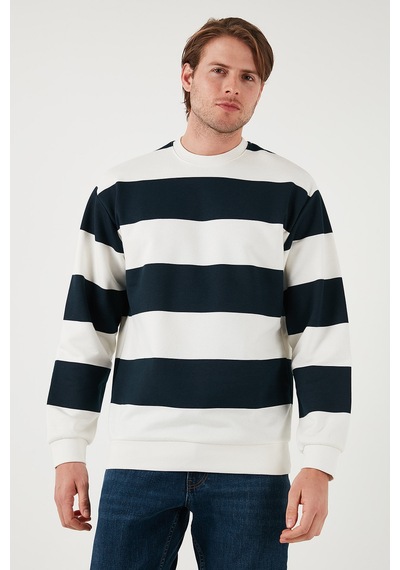 Buratti Pamuklu Çizgili Regular Fit Bisiklet Yaka Erkek Sweat 5905790 Lacivert