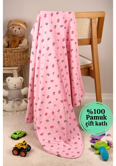 Çok Amaçlı %100 Pamuk Çift Katlı Müslin Örtü & Bebek Battaniye - Pembe Pembe