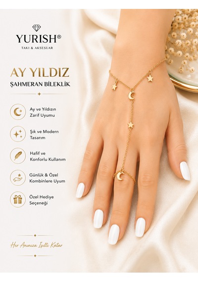 Kadın Gold Ay Yıldız Figürlü Şahmeran Bileklik