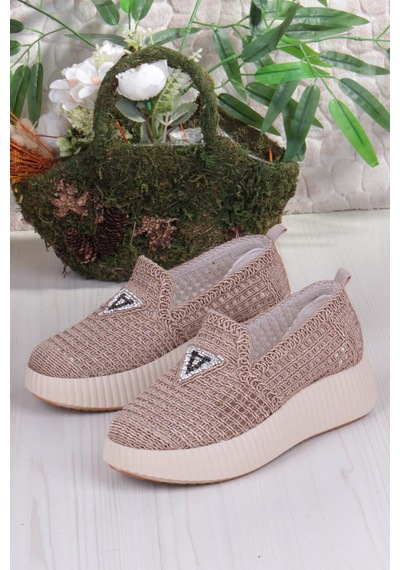Fort 5016 Fendi Dantelli Fileli Rahat Dolgu Taban Kadın Ayakkabı VİZON