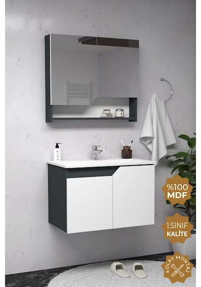 Teta Home Napoli 65 Cm Mdf Banyo Dolabı Seti Antrasit-beyaz Antrasit - Beyaz