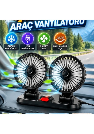Usb Bağlantılı Çift Fanlı Mini Araç Vantilatörü Otomobil, Tır Ve Karavan Uyumlu