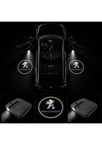 Peugeot Kapı Altı Logo Projektör Led Işığı 2'li Set Pilli Kablosuz Kapı Karşılama Lambası