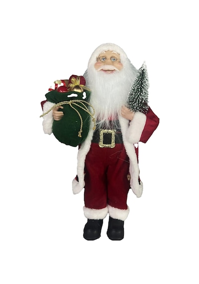Yılbaşı Süsü Noel Baba Biblo Figür Büyük Boy 45cm -elinde Çam Ağacı Ve Hediye Çuvalı İle 45