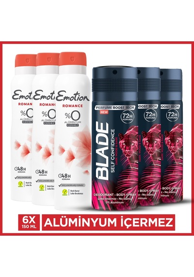 Blade Self Confidence Erkek Deodorant 3x150 Ml,emotion Romance Kadın Deodorant 3x150 Ml