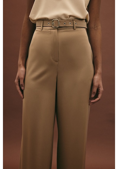 Sateen Kemer Detaylı Saten Pantolon - Vizon-136952 Vizon