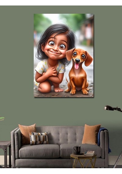 Kanvas Tablo Sevimli Kız Ve Köpek 70cmx100cm