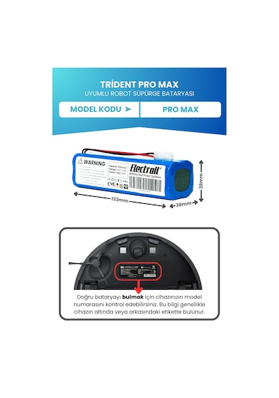 Trident Pro Max Robot Süpürge Batarya 14.4V 5200 Mah Li-İon Pil