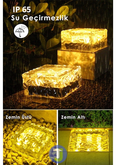 Technojet 4 Adet Solar Güneş Enerjili 4 Ledli Zemin Dekoratif Bahçe Aydınlatma Kristal Led Sarı Işık