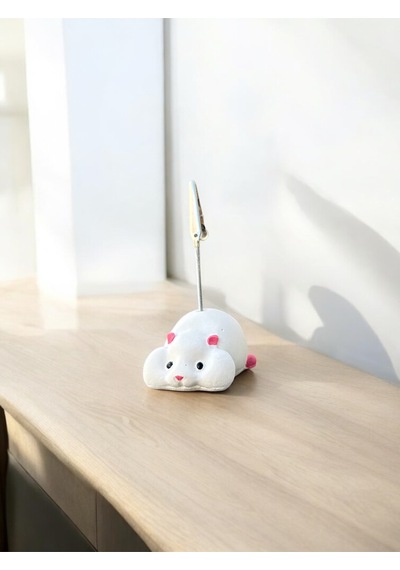 Yatan Kawaii Sevimli Beyaz Hamster Fotoğraf Ve Not Tutucu - Ofis Masa Not Tutacağı Beyaz