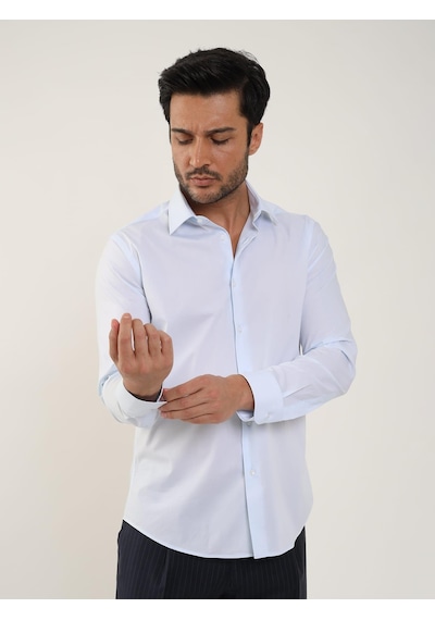 Dufy Açık Mavi Erkek Slim Fit Düz Klasik Yaka Uzun Kol Gömlek - 88354 Açik Mavi