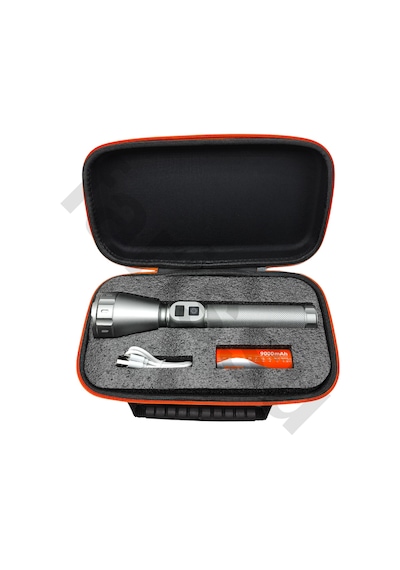 Everton Rt-260 60w 6000 Lümen Ultra Güçlü Şarjlı El Feneri - 2 Km Menzilli, Zoomlu, Çantalı Tam Set Gri