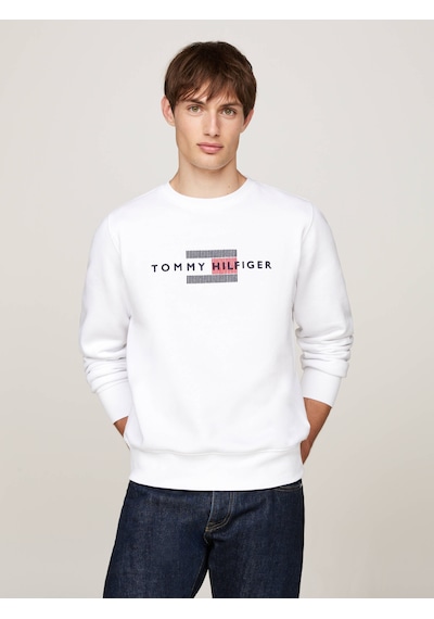 Tommy Hilfiger Erkek Sweatshirt Yazı Logo Nakışlı Beyaz