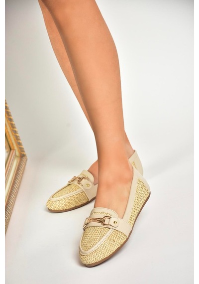 Fox Shoes U250029017 Bej Hasır Kadın Babet Bej-hasir Bej