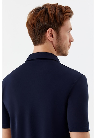 Sabri Özel Erkek Lacivert Dar Kesim Slim Fit Pamuklu Dokuma Düğmeli Polo Yaka Tişört