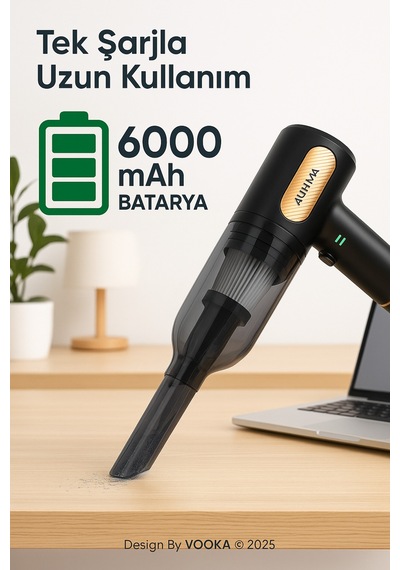 Vooka Araç İçi Süpürge & Üfleme 17.000 Pa Güçlü Çekim 12.000 Pa Üfleme 3 Kademeli,6000 Mah Batarya
