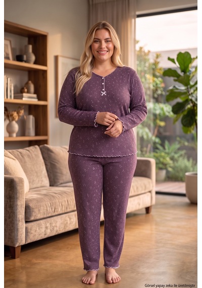 Seboteks Raporlu İnterlok Kumaş Yakası Düğmeli Kışlık Büyük Beden Kadın Pijama Takımı 2950 Mürdüm Seboteks Raporlu İnterlok Kumaş Yakası Düğmeli Kışlık Büyük Beden Kadın Pijama Takımı 2950 Mürdüm