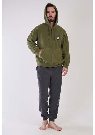 Vienetta Erkek Uzun Kol Polar Fermuarlı Haki Pijama Takım C3t0n4o159 001