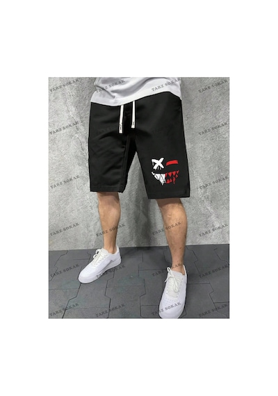 Tarzsokak Y2k Unisex Yaz Şort Bermuda Harajuka Anime Retro Kod-11479 Siyah