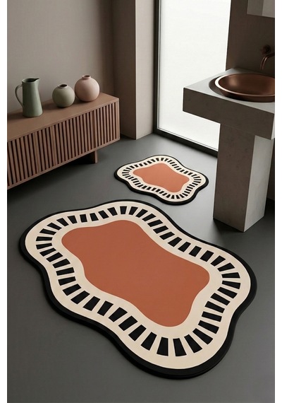 Sack Turuncu 2 Li Banyo Paspası,kaymaz Tabanlı,yıkanabilir 60x100 50x60 Cm Turuncu-t