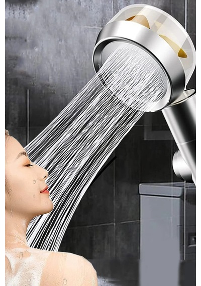 360 Derece Döner Turbo Pervaneli Serinletici Tasarım Start Stop Tuşlu Fıskiye Duş Başlığı Gümüş Şard Diğer