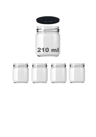 Rotanev Metal Siyah Konserve Kapaklı Mama Yoğurt Saklama 210 Cc Şeffaf Cam Kavanoz 4 Adet 210 ml