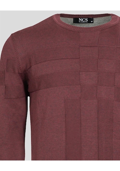 Erkek Triko Örgü Desenli Slim Fit Kazak Ncs Jeans 3638-Mürdüm