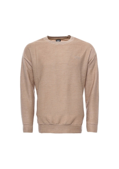 Wessi Yatay İnce Çizgili Bej Erkek Sweatshirt Bej